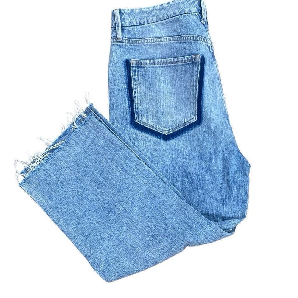 Good American Good Boy Raw Hem Crop Jeans Shadow Pockets Button Fly Size 33